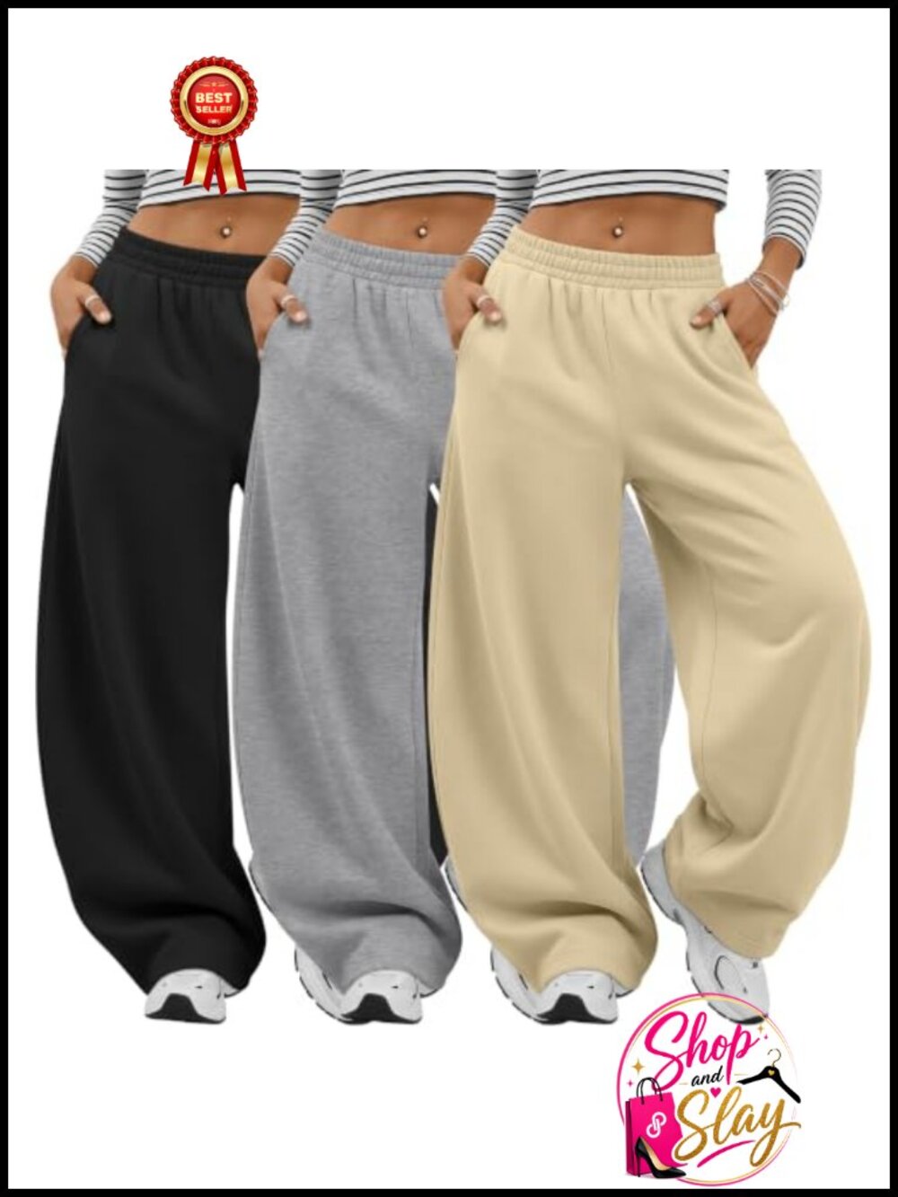 Women Barrel Sweatpants Baggy Wide Leg Y2K Joggers 3 Pack
